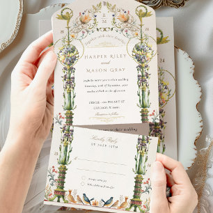 Invitation Tout En Un Mariage Botanique Victorien Bliss Carton RSVP Perf