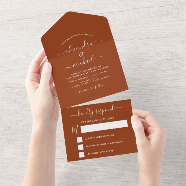 Invitation Tout En Un Mariage Burnt Orange Boho Terracotta (Déchirure)