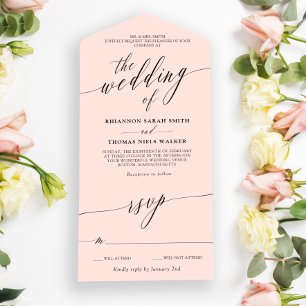 Invitation Tout En Un Mariage Calligraphie Délicate Rose Fardé Noir
