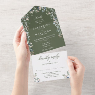 Invitation Tout En Un Mariage Cascade de Feuillage Floral Vert Olive