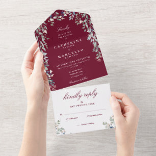 Invitation Tout En Un Mariage Cascade de Fleurs de Bourgogne