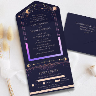 Invitation Tout En Un Mariage céleste arc-en-ciel bleu argent foncé