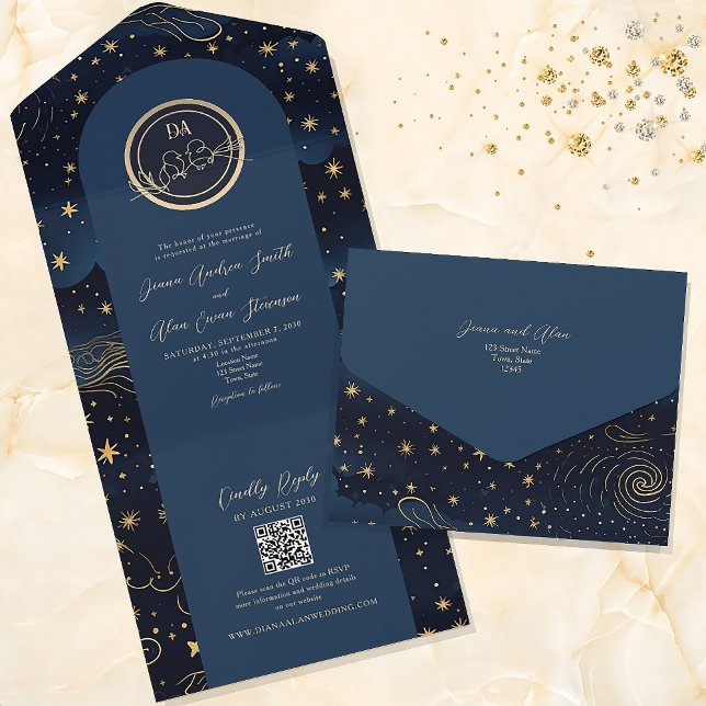 Invitation Tout En Un Mariage céleste bleu marine (Créateur téléchargé)