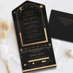 Invitation Tout En Un Mariage céleste de la lune d'or noir