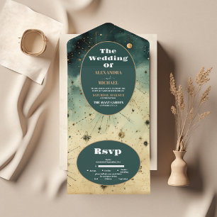 Invitation Tout En Un Mariage céleste de l'aquarelle vintage