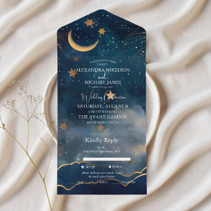 Invitation Tout En Un Mariage céleste de minuit bleu étoiles de lune