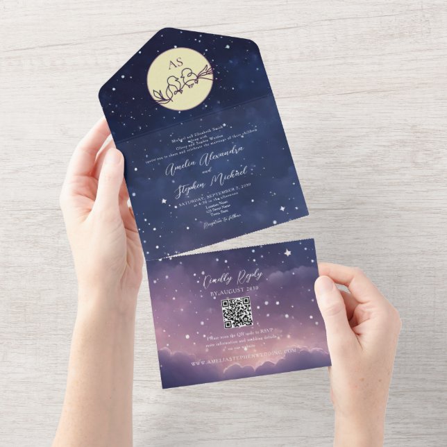 Invitation Tout En Un Mariage Céleste Élégant (Déchirure)