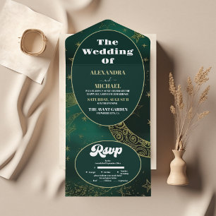 Invitation Tout En Un Mariage céleste Emerald Green Gold