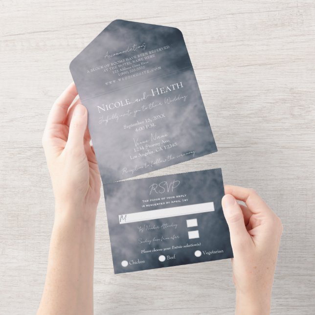 Invitation Tout En Un Mariage céleste Moody Blue Sky Nuds (Déchirure)