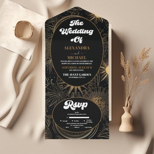 Invitation Tout En Un Mariage Céleste Noir Or (Créateur téléchargé)