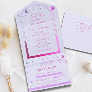 Invitation Tout En Un Mariage céleste rose lavande mystique