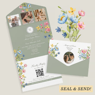 Invitation Tout En Un Mariage Champêtre aux Fleurs Sauvages de Sauge