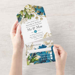Invitation Tout En Un Mariage champêtre turquoise et or vintage