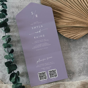 Invitation Tout En Un Mariage chic bohème code QR double lavande violet