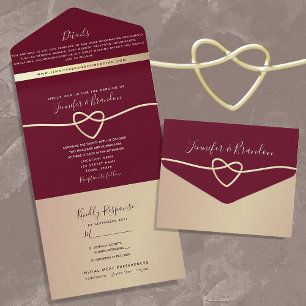 Invitation Tout En Un Mariage Chic Rose Gold et Bourgogne