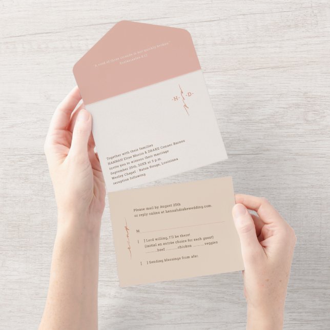 Invitation Tout En Un Mariage chrétien avec croix monogramme (Déchirure)