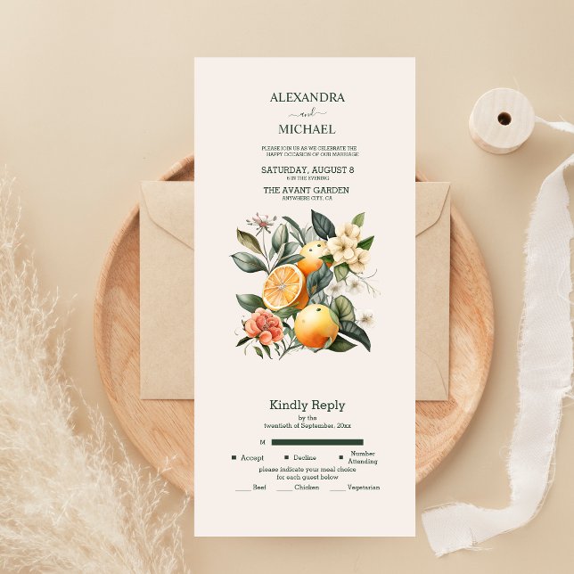 Invitation Tout En Un Mariage Citron Aquarelle Rustique (Créateur téléchargé)