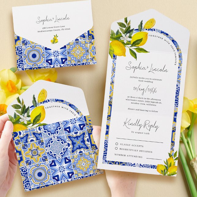 Invitation Tout En Un Mariage citron méditerranéen Boho (Créateur téléchargé)