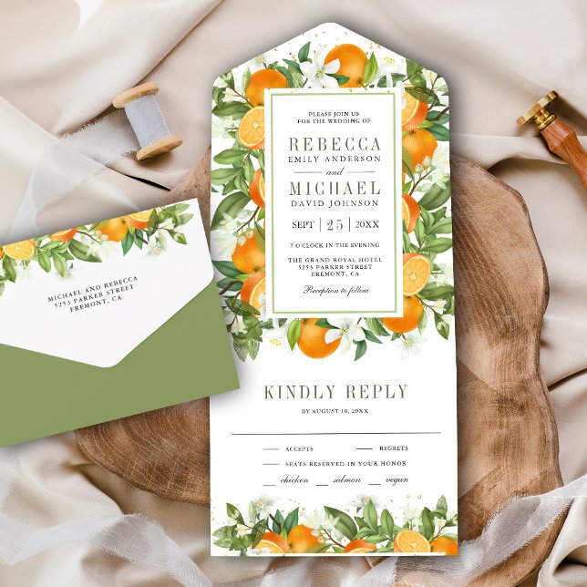 Invitation Tout En Un Mariage Citron Orange Tangerine Rustique (Créateur téléchargé)