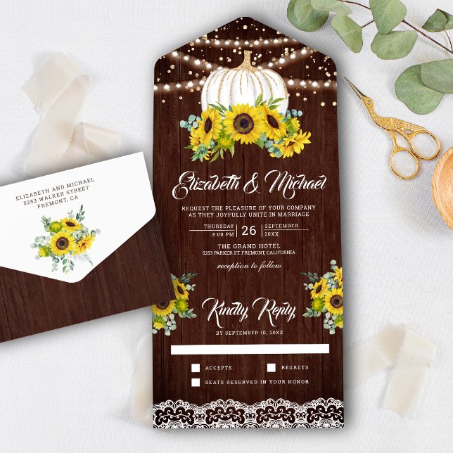 Invitation Tout En Un Mariage Citrouille blanc rustique en bois (Créateur téléchargé)