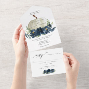 Invitation Tout En Un Mariage Citrouille bleu de la marine