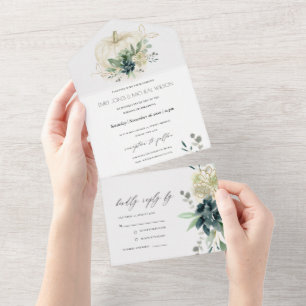 Invitation Tout En Un Mariage Citrouille Succulent de l'or bleu-bleu-gri