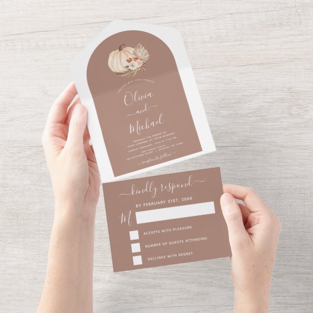 Invitation Tout En Un Mariage Citrouilles blancs Boho Terracotta RSVP (Déchirure)