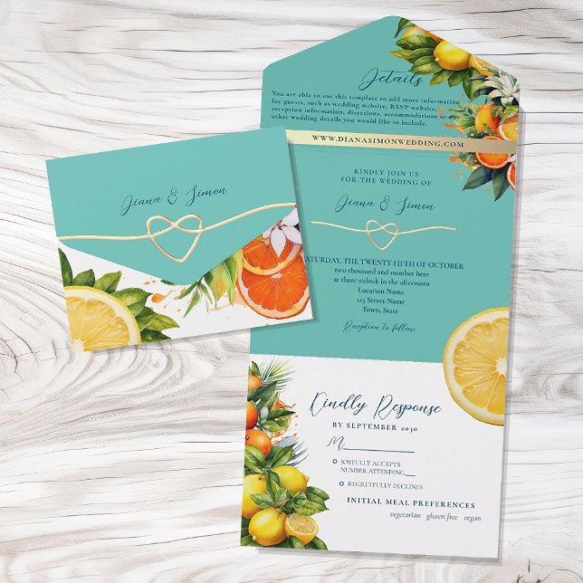 Invitation Tout En Un Mariage Citrus orange citron (Créateur téléchargé)