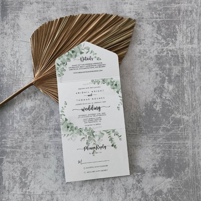 Invitation Tout En Un Mariage classique de feuillage vert Eucalyptus (Créateur téléchargé)
