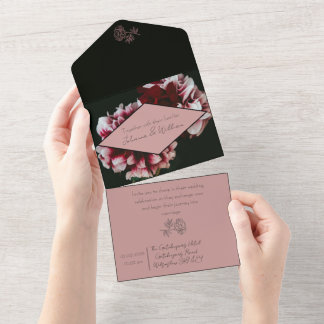 Invitation Tout En Un Mariage classique de pivoines noires et roses