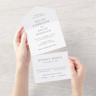 Invitation Tout En Un Mariage Classique Élégant Noir et Blanc