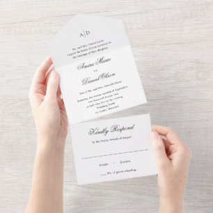 Invitation Tout En Un Mariage Classique Noir et Blanc Propre