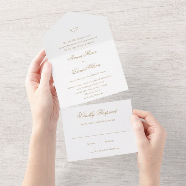 Invitation Tout En Un Mariage Classique Or Propre (Déchirure)