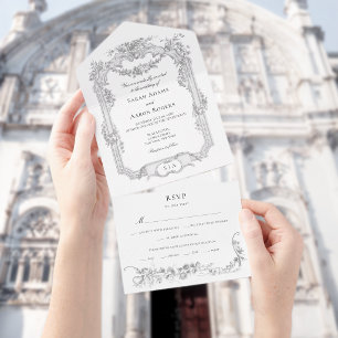 Invitation Tout En Un Mariage Classique Orné de Guirlande de Roses à la