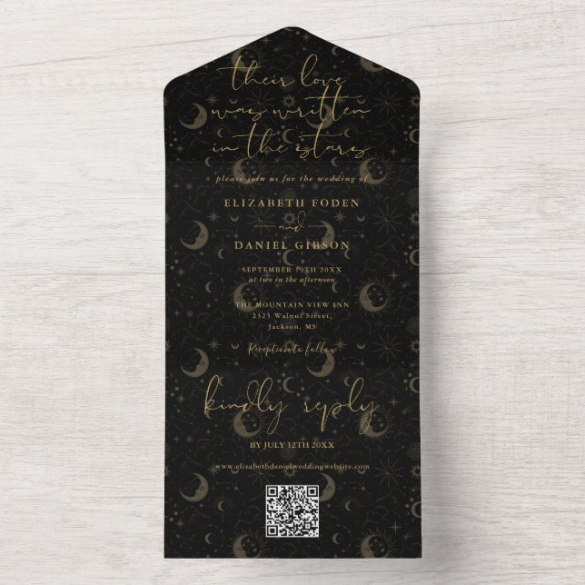 Invitation Tout En Un Mariage Code QR Céleste Écrit Dans Les Étoiles (À l'intérieur)