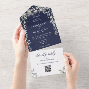 Invitation Tout En Un Mariage Code QR de Guirlandes Lumineuses Florales