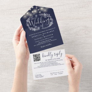Invitation Tout En Un Mariage Code QR de Guirlandes Lumineuses Florales