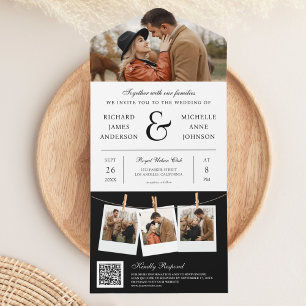 Invitation Tout En Un Mariage Code QR Photo Esperluette Noir Moderne