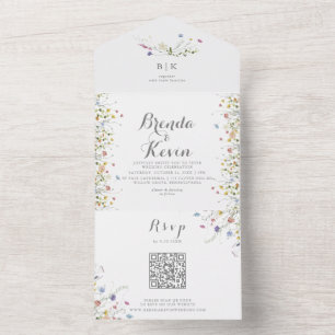 Invitation Tout En Un Mariage coloré Dainty Fleurs sauvages