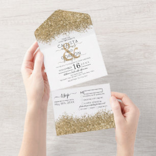 Invitation Tout En Un Mariage Confetti de Parties scintillant blanche en