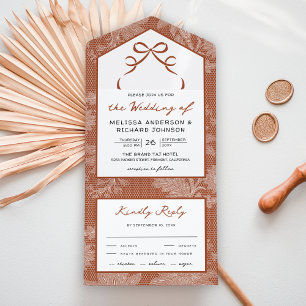 Invitation Tout En Un Mariage Coquette au Ruban de Dentelle Blanche Terr