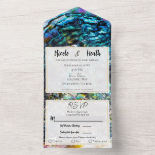 Invitation Tout En Un Mariage Coquille de Mer Abalone Iridescent Arc-en-