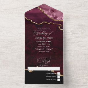 Invitation Tout En Un Mariage d'âge de Bourgogne et d'or