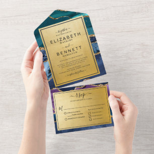 Invitation Tout En Un Mariage d'âge en marbre Parties scintillant or