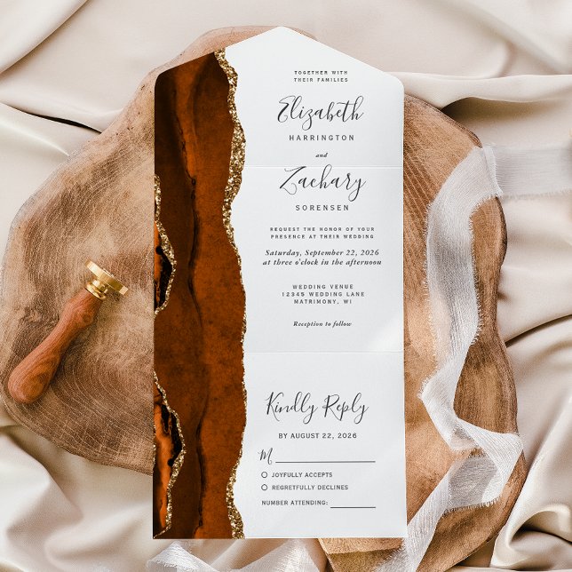 Invitation Tout En Un Mariage d'âge or orange brûlé (Créateur téléchargé)