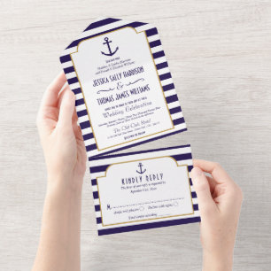 Invitation Tout En Un Mariage d'Ancre de la marine nautique et de la ban