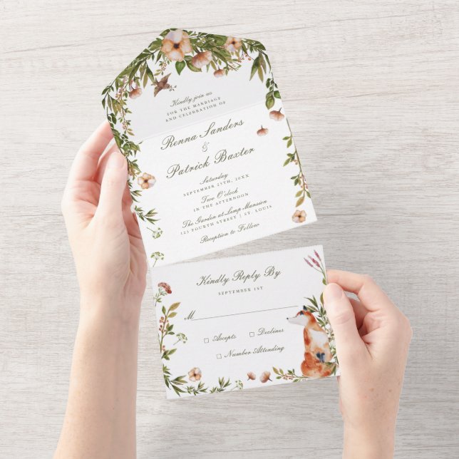 Invitation Tout En Un Mariage dans un jardin de forêt boisée (Déchirure)