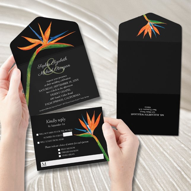 Invitation Tout En Un Mariage d'aquarelle Bird of Paradise (Créateur téléchargé)