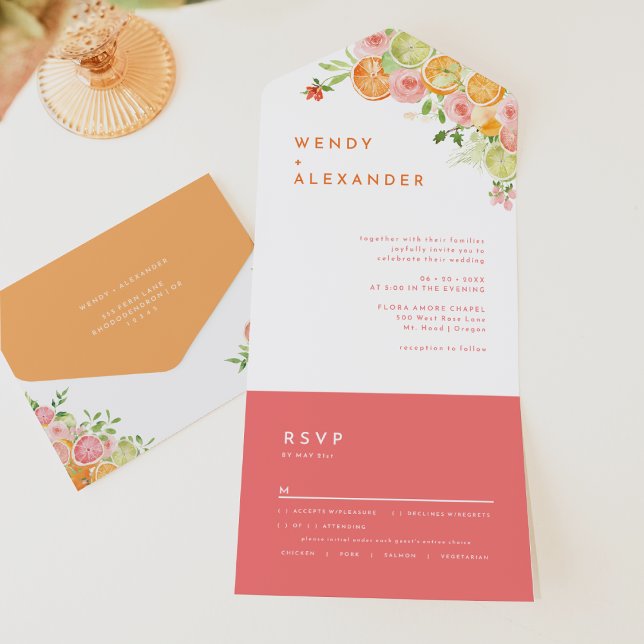 Invitation Tout En Un Mariage d'aquarelle Citrus (Créateur téléchargé)