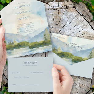 Invitation Tout En Un Mariage d'aquarelle de Mountain Lake